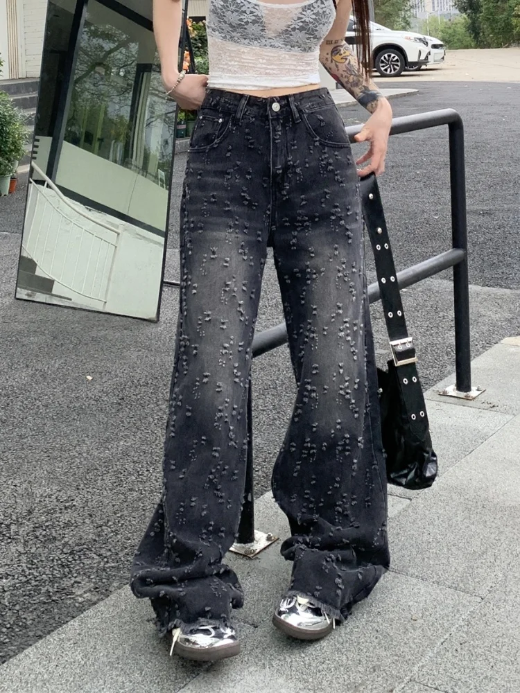 

Trashy Y2K 2000S модные потертые черные мешковатые рваные джинсы для женщин 90-х годов винтажная одежда широкие женские брюки Ropa Mujer