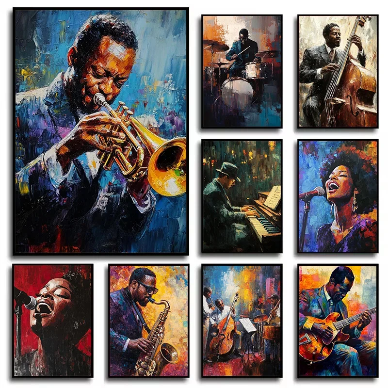 Affiche jazz musiciens colorés peinture diamant