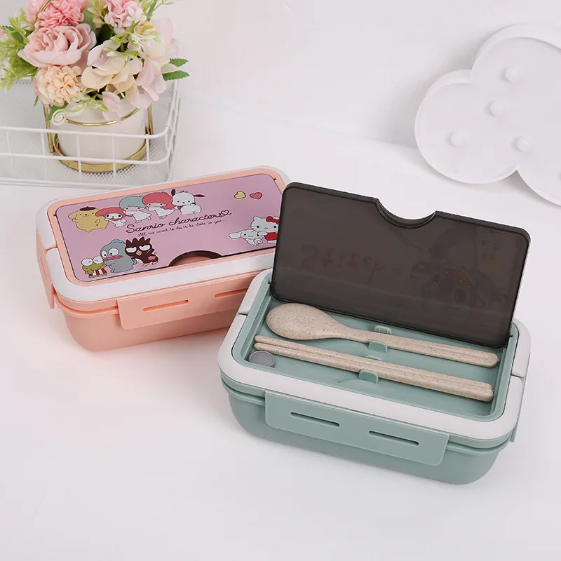 Disney Stitch Bento Boxes Dinnerware Set Food Storage Container Anime Compartment Lunch Box Students Work with Chopsticks Spoon