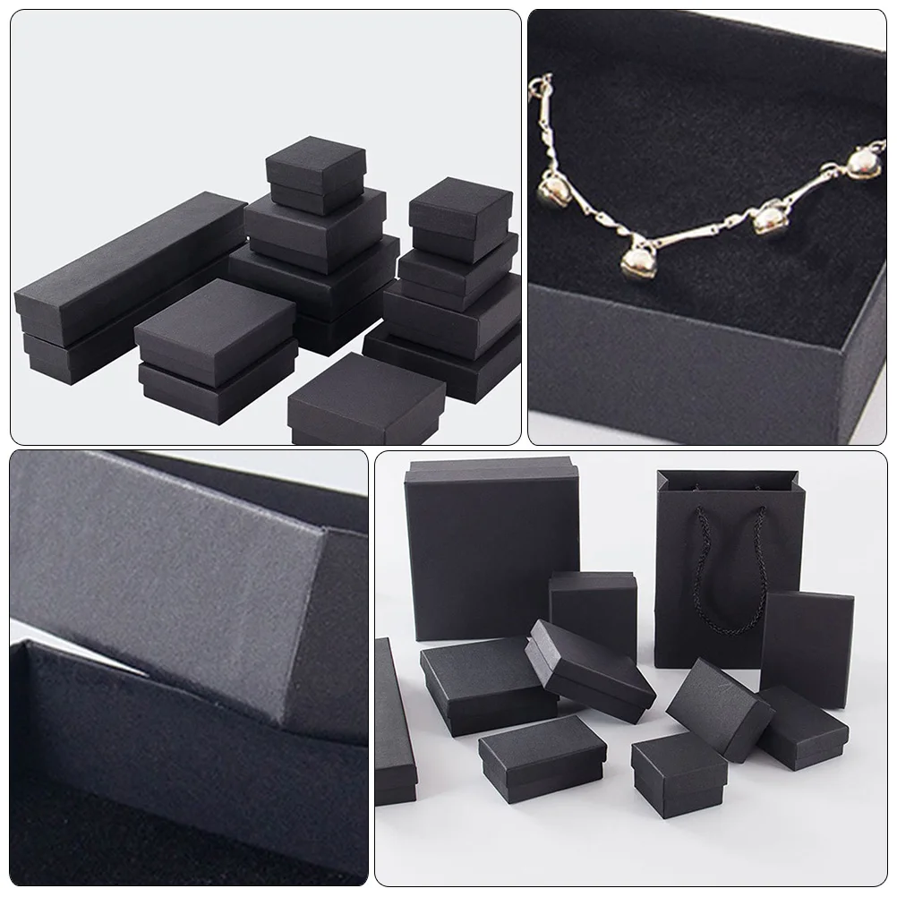 

96pcs Black Kraft Paper Jewelry Box Storage For Earrings Necklaces Rings Brooches Durable Retro Design Women Ladies Gift Wedding