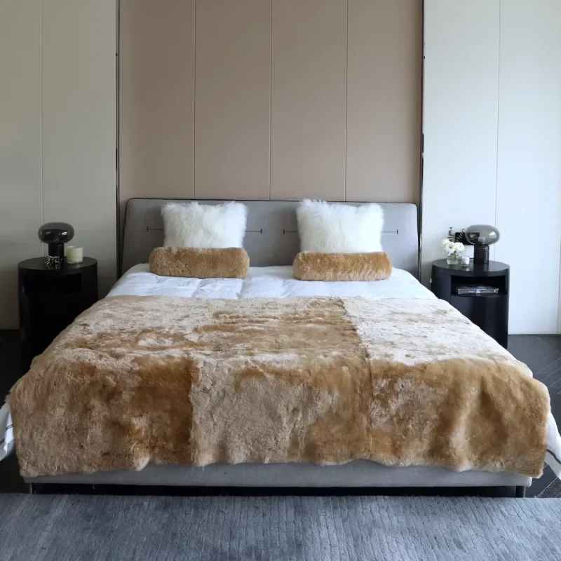 Soft Genuine Sheepskin Thermal Blanket for Sofa Bedroom Living Room Cozy Faux Fur Throw Rug Home Decor