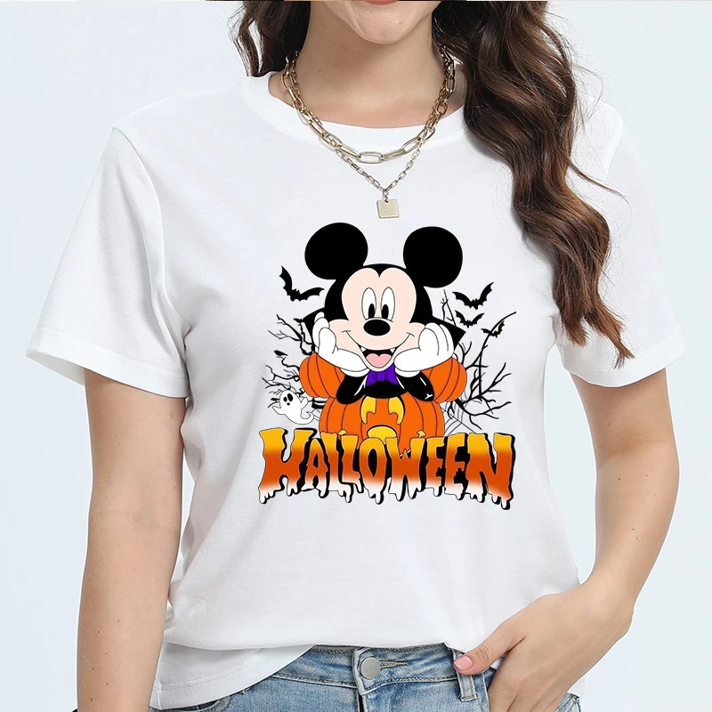Damskie koszulki z krótkim rękawem na rok 2025, T-shirty, odzież, koszulki z nadrukiem kreskówkowym Disneya, trendy Y2k, ubrania na Halloween, magiczne imprezy.