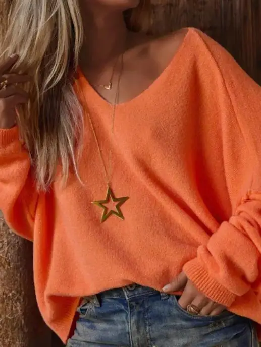 سترة عصرية فضفاضة بأكمام طويلة بلون سادة لخريف وشتاء، سترة نسائية محبوكة فضفاضة بسيطة غير رسمية جديدة