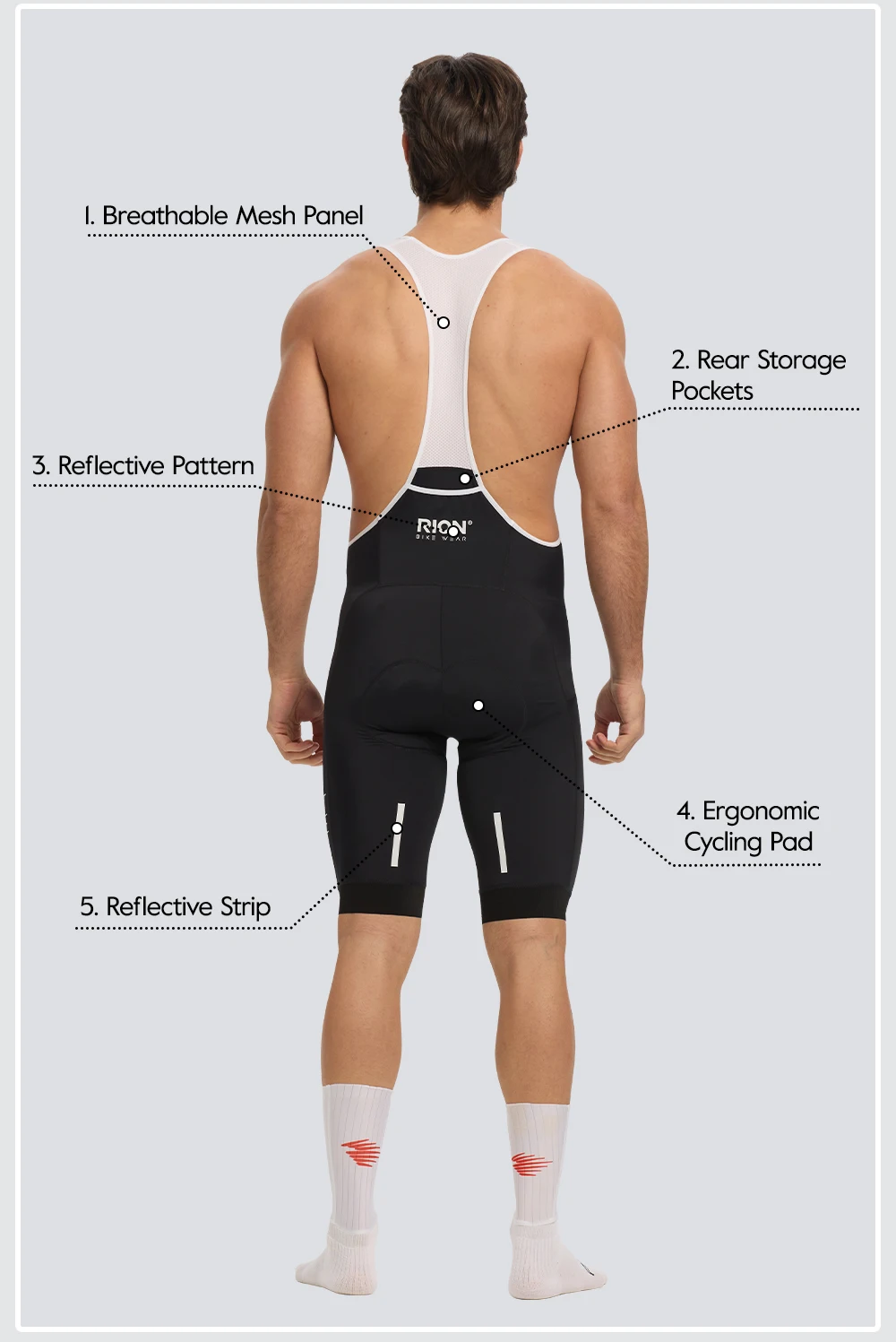 RION Herren Radsport-Trägerhose Rennrad MTB Tights Dolomiti 8H Polsterung Pro Fahrradbekleidung Sommer Sportbekleidung Atmungsaktiv – Detail 14