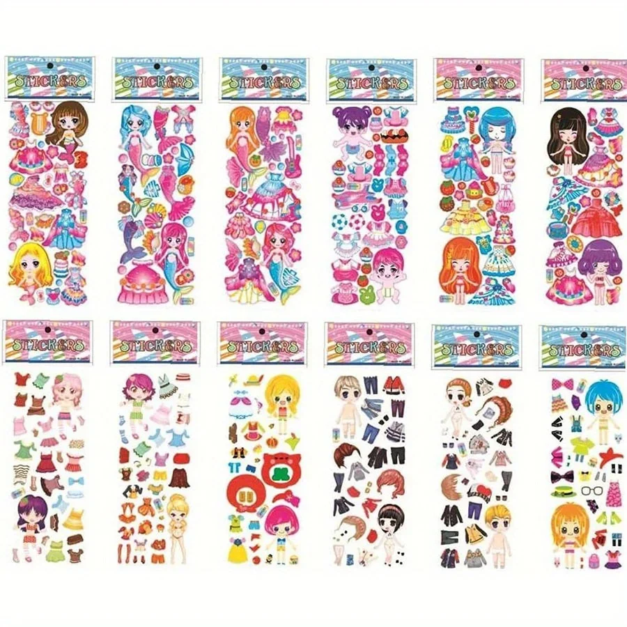 6 Sheets Reusable Wardrobe Sticker DIY Fashion Design Creative Art Home Decor Removable Bubble Stickers  ZSY