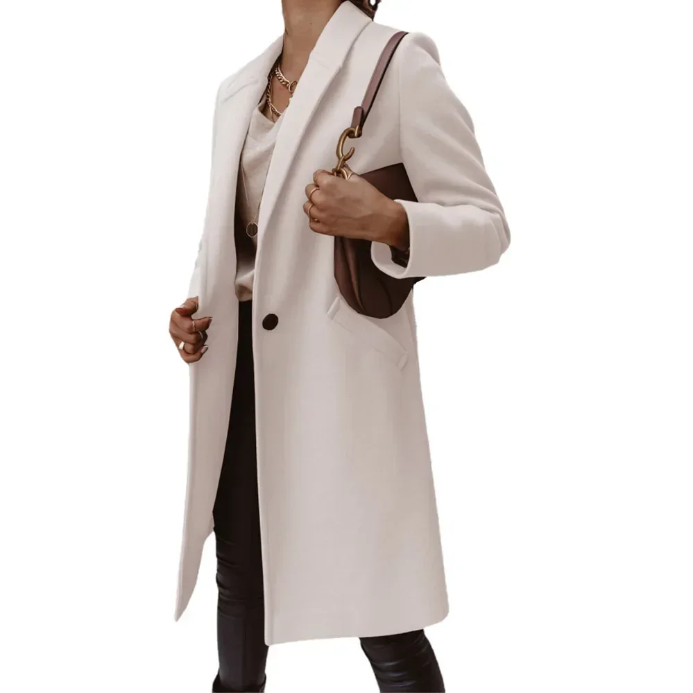 Stunning Fall/Winter Long Pure Wool Blend Coat with Button Closure