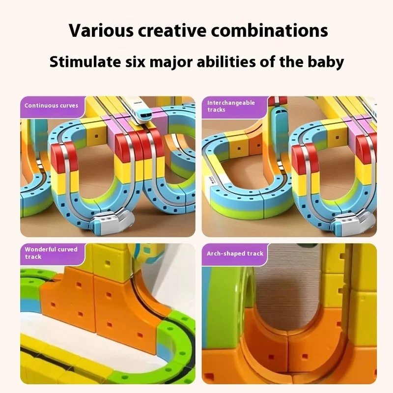 مجموعة مكعبات بناء جذعية للسيارة ذات المسار المغناطيسي - لعبة تعليمية مونتيسوري مع قطار آلي ومتاهة الجاذبية للأطفال