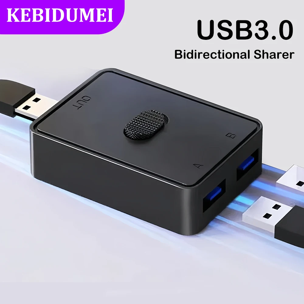 2 Ports USB Switch KVM Switcher Adapter USB 3.0 2.0 Bi-Directional Shared Controller Splitter For Keyboard Mouse Printer