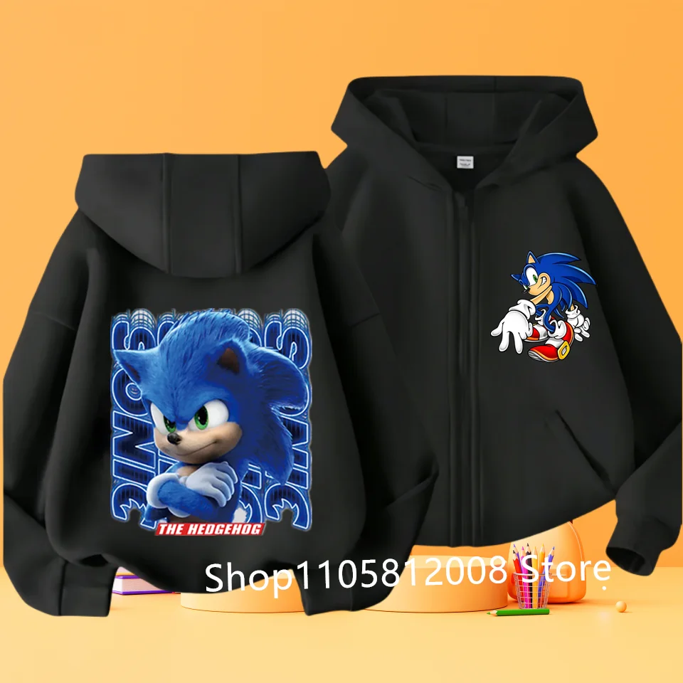 Anime Sonics Kids Thin Hooded Jacket Zipper Sweatshirts Outwear Fashion Spring Fall Hoodies Sportwear Children Clothes Boys Gift