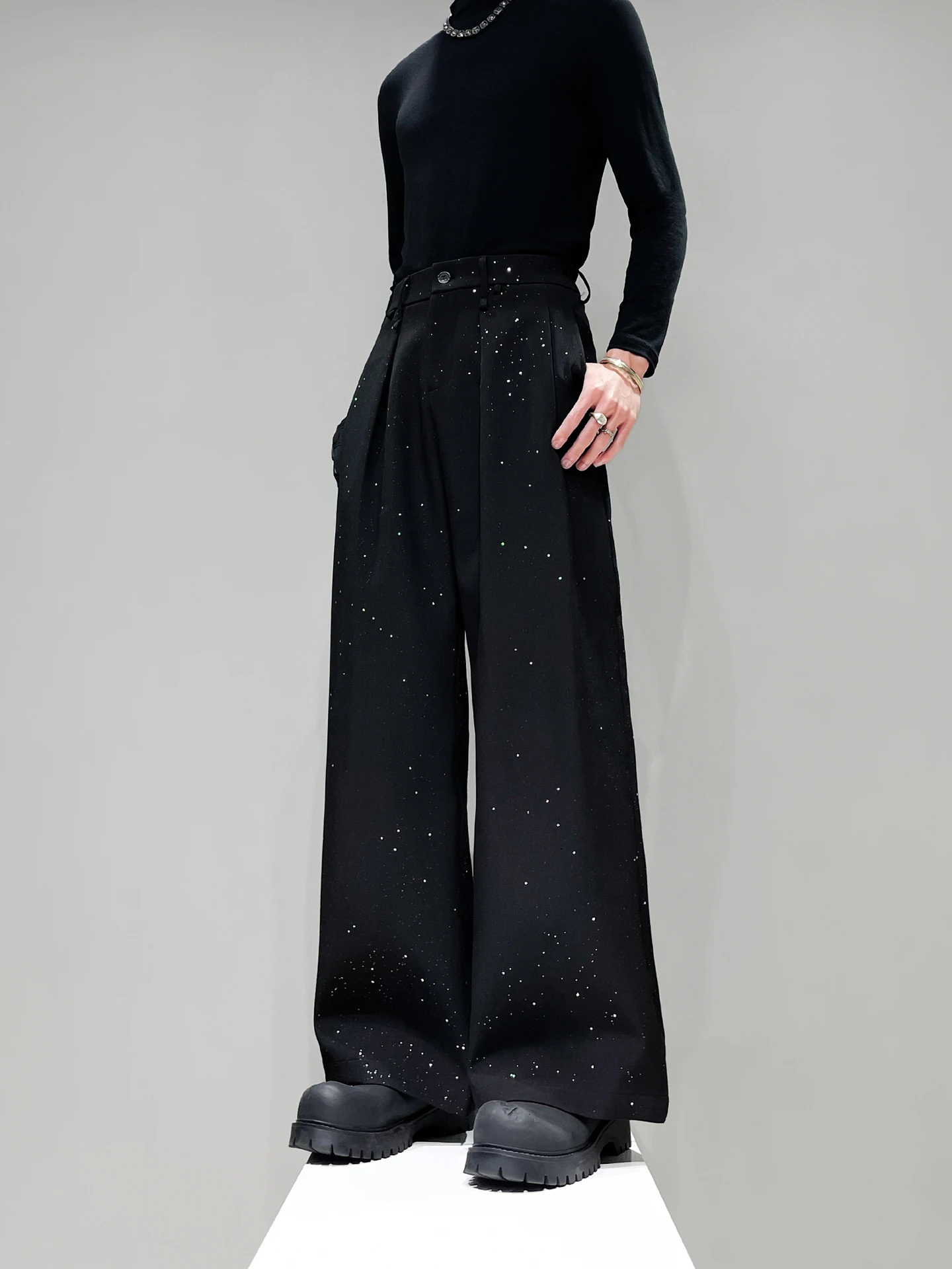 

Мужские широкие брюки Bla Galaxy с пайетками, свободного кроя, прямые, модные, молодежные, повседневные, весенние, производство Китай