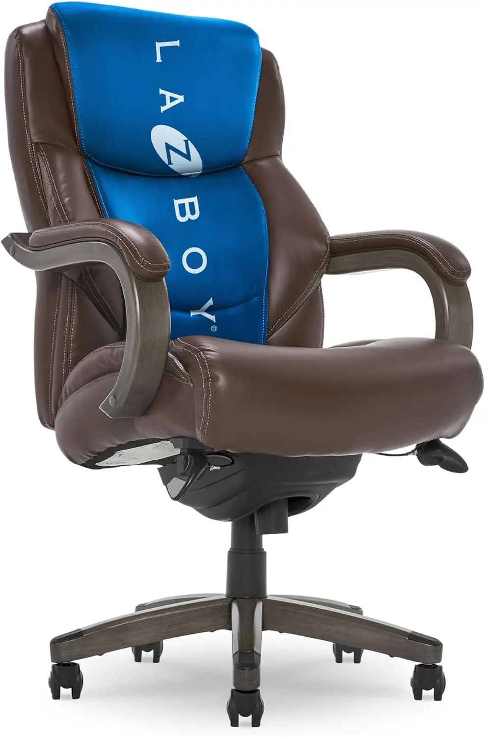 Executive Office Chair | High Back Ergonomic Lumbar Support, Bonded Leather, Brown with Weathered Gra