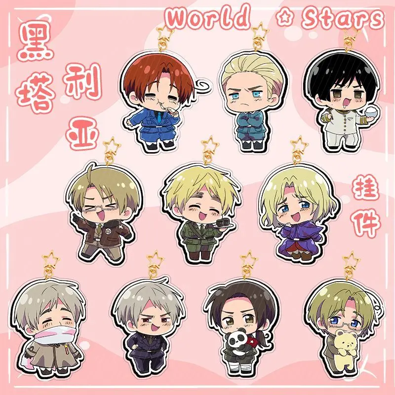 World Stars Anime KeyChain Feliciano Vargas Ludwig Men Key Chain for Women Fashion Creative Figure Acrylic Keyring Pendant Gift