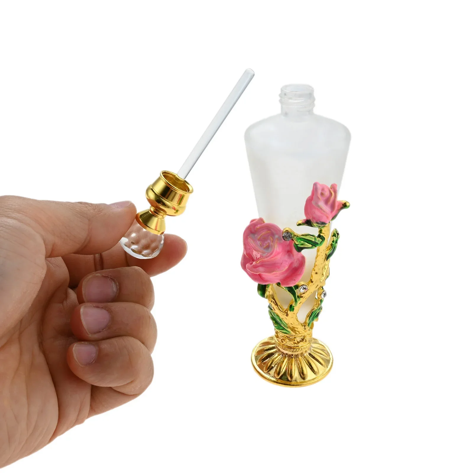Exquisite Perfume Bottle 30ml Enamel Pink Rose/Blue Bird Pattern Gilded Frosted Glass Container for Essential Oil Lotion Toner