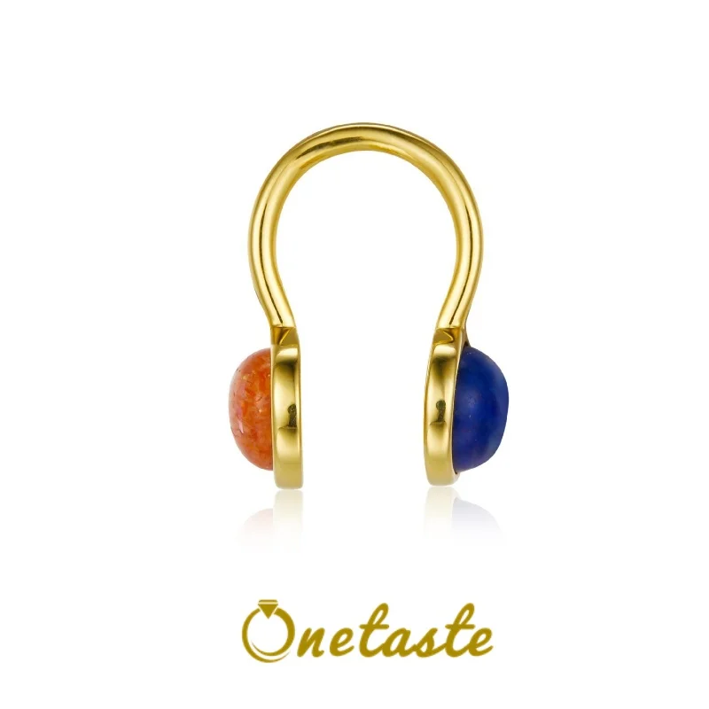 

Natural Lapis Lazuli Sunstone 925 Silver Gold Plated Earrings Women Chic Non-piercing Ear Clip Earring Sold By Single Piece 2023