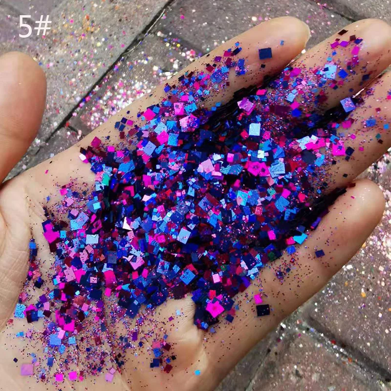 Glitter Nail Art Sequins, holográfica, Retângulo, Mix Shape, Hexágono, Manicure Nails Art, Decorações, Maquiagem, Face Powder Flocos, 1 Saco