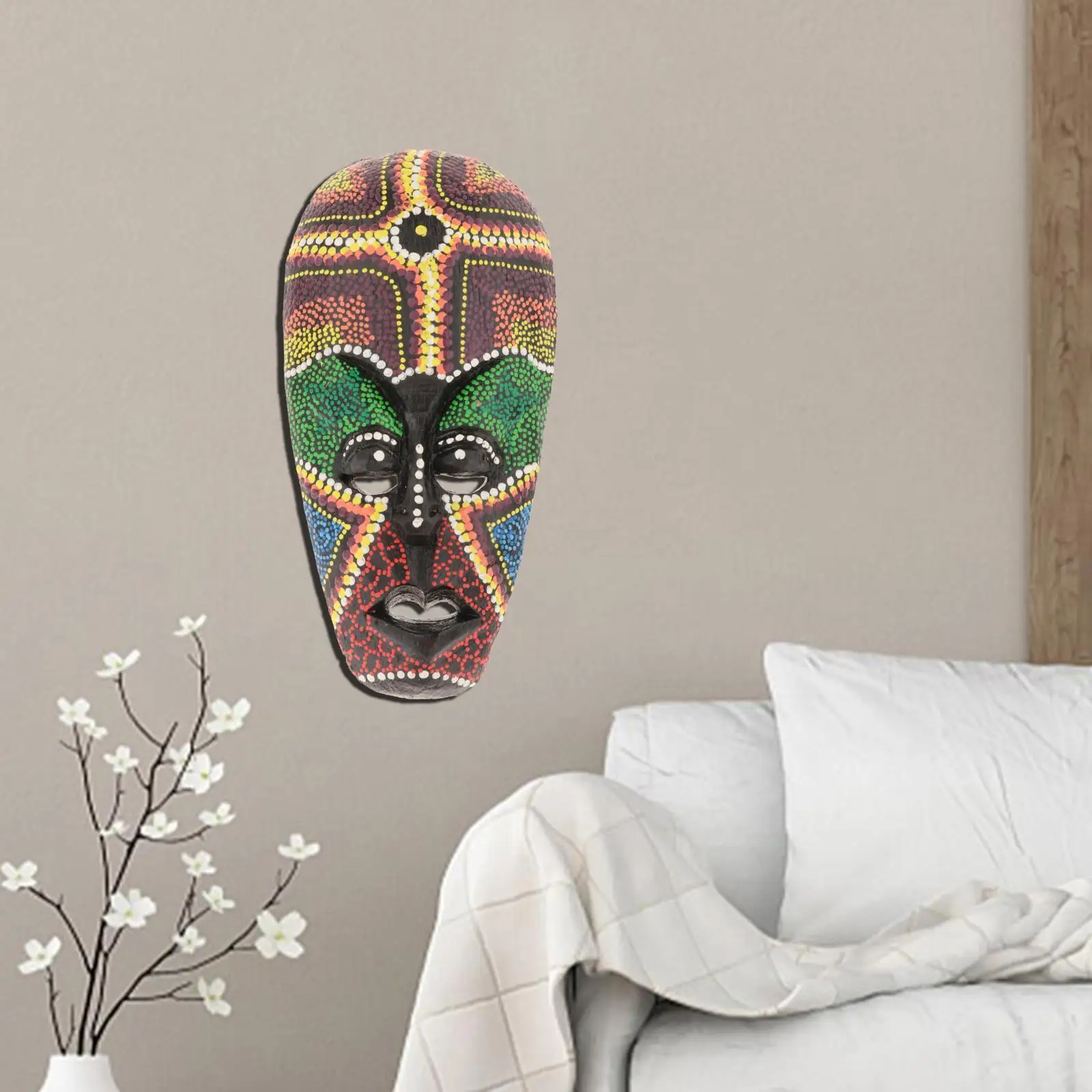 Wooden African Hand Carved Tribal Face Mask Painting Wall Hanging Folk Art 20cm