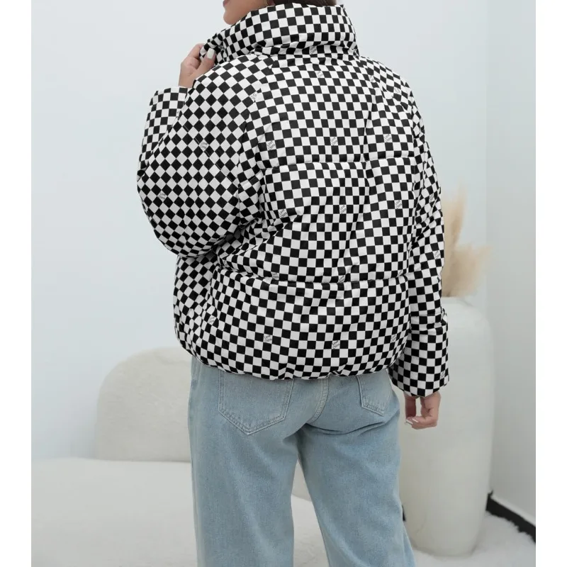 معطف منقوشة المرأة سترة الخبز الملابس الدافئة أسفل سترة مبطنة المرأة سترة مبطنة