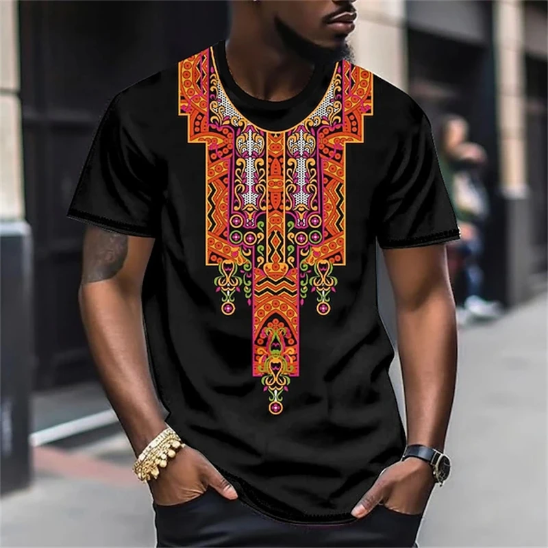 Mens T Shirt Top Graphic Color Block Tribal Clothing Apparel 3D Print T-shirt Outdoor Daily Short Sleeve Fashion Designer Ethnic