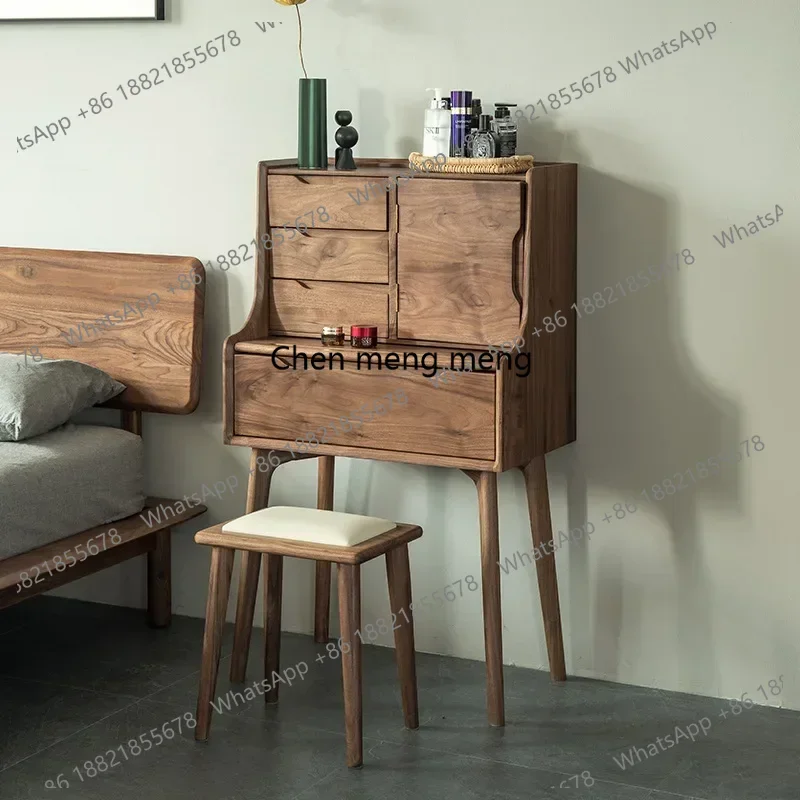 

Nordic Vanity Table with Drawers Walnut Dressers for Bedroom Dressing Table Makeup Vanity Table with Mirror Bedroom Furniture