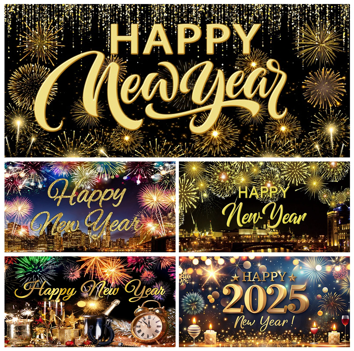 Happy New Year Garage Door Decorations Backdrop Large Garage Door Cover Banner Outdoor Indoor Wall Courtyard Photo Background