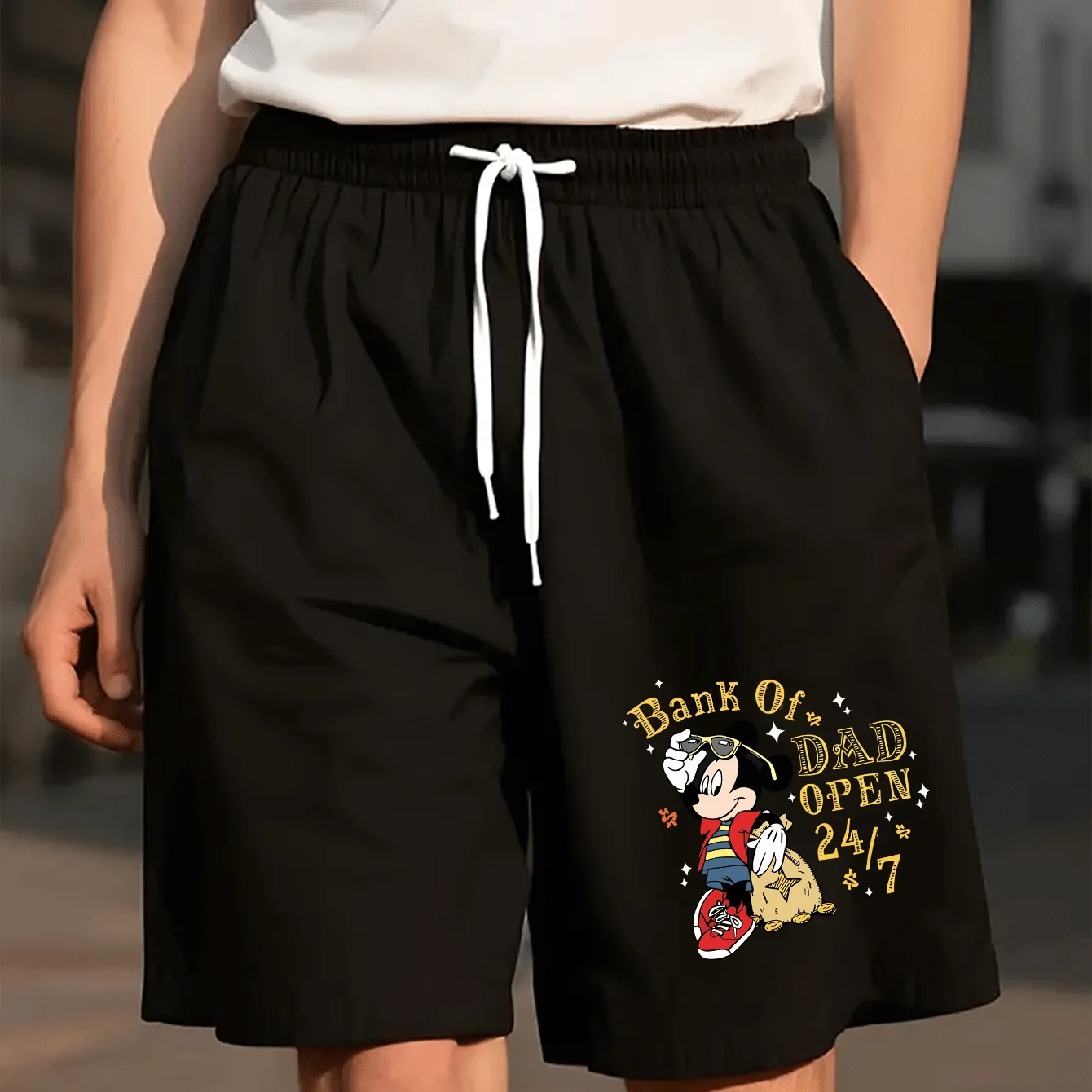 

2025 New Disney Mickey Mouse Men'S Summer Casual Sport Shorts Loose Fit Elastic Waistline with Drawstring Breathable Fabric