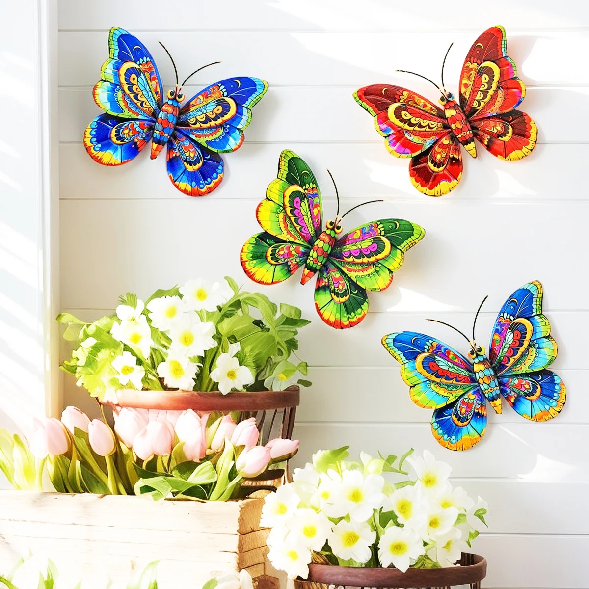 Metal Art Butterfly Wall Decor Colorful Iron Art Butterfly Sculptures Butterfly Hanging Ornament for Outdoor Home Yard Garden