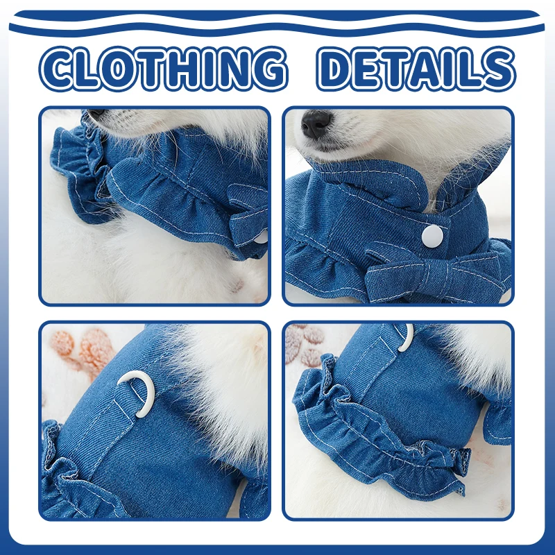 Pet Denim Harness,Dog Jean Vest for Dogs,Dog Clothes for Spring Summer Fashion Outfit,Puppy French Bulldog Chihuahua Dark Blue