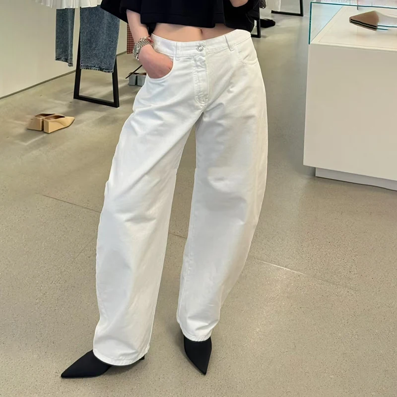 

Ladies' washed white jeans, fashionable and casual high-waisted curved banana trousers, high-quality women's pants, 2025, new