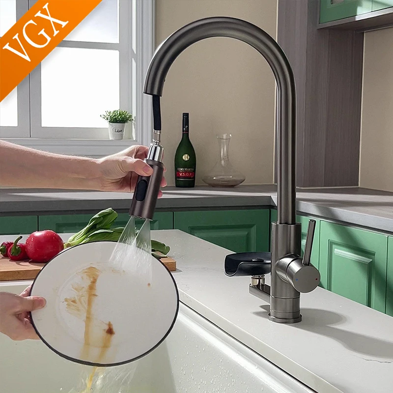 VGX Pull Out Kitchen Faucet Automatic Glass Cup Washer Sink Faucets Stainless Steel 304 Taps Kitchen Mixer Water Tap Crane Black