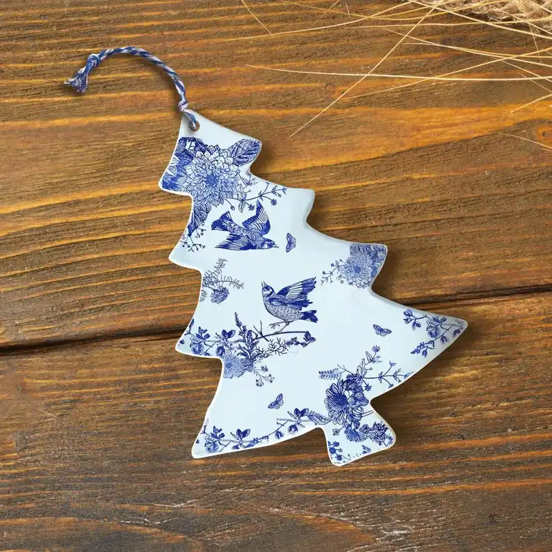 Willow Pattern Ceramic Christmas Tree Ornament, Christmas Decoration, Xmas Tree Ornament Handmade, Blue And White Willow Pattern