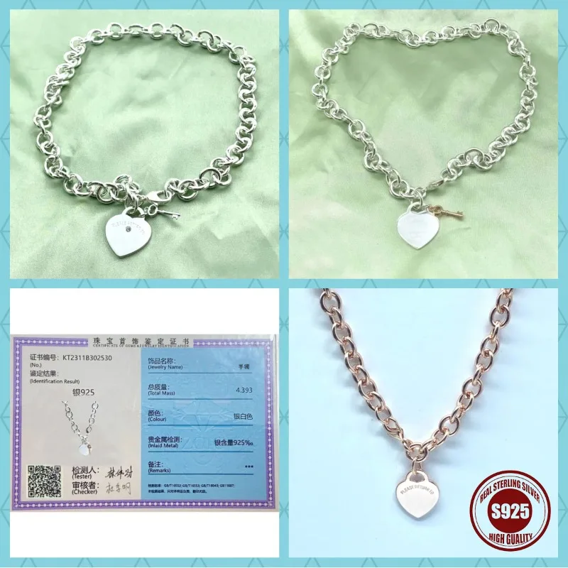 2025 New S925 Popular Style,Versatile Style, Thick Chain, Heart-shaped Tag Necklace Recommended By Internet Celebrities