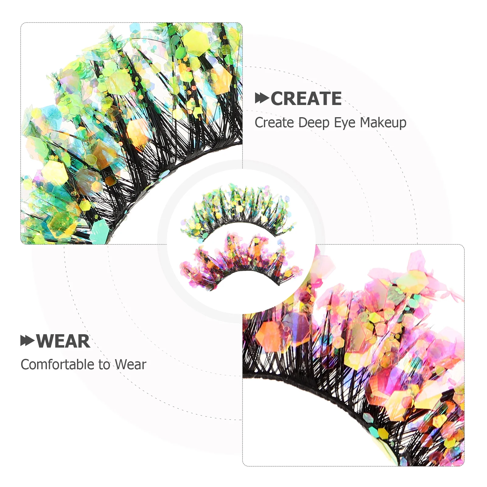 2 paires de faux cils 3D, accents scintillants, incrustés de strass, Volume dramatique pour Cosplay, Occasions spéciales de mariage