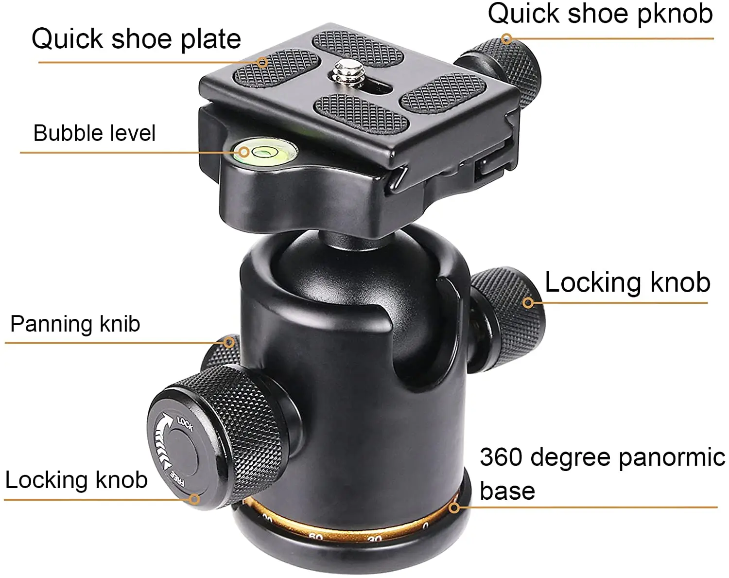 Cabezal de bola para trípode de cámara con liberación rápida, amortiguación de ajuste fino giratorio de 360 grados, soporte de cabezales de fluido para trípode de alta resistencia