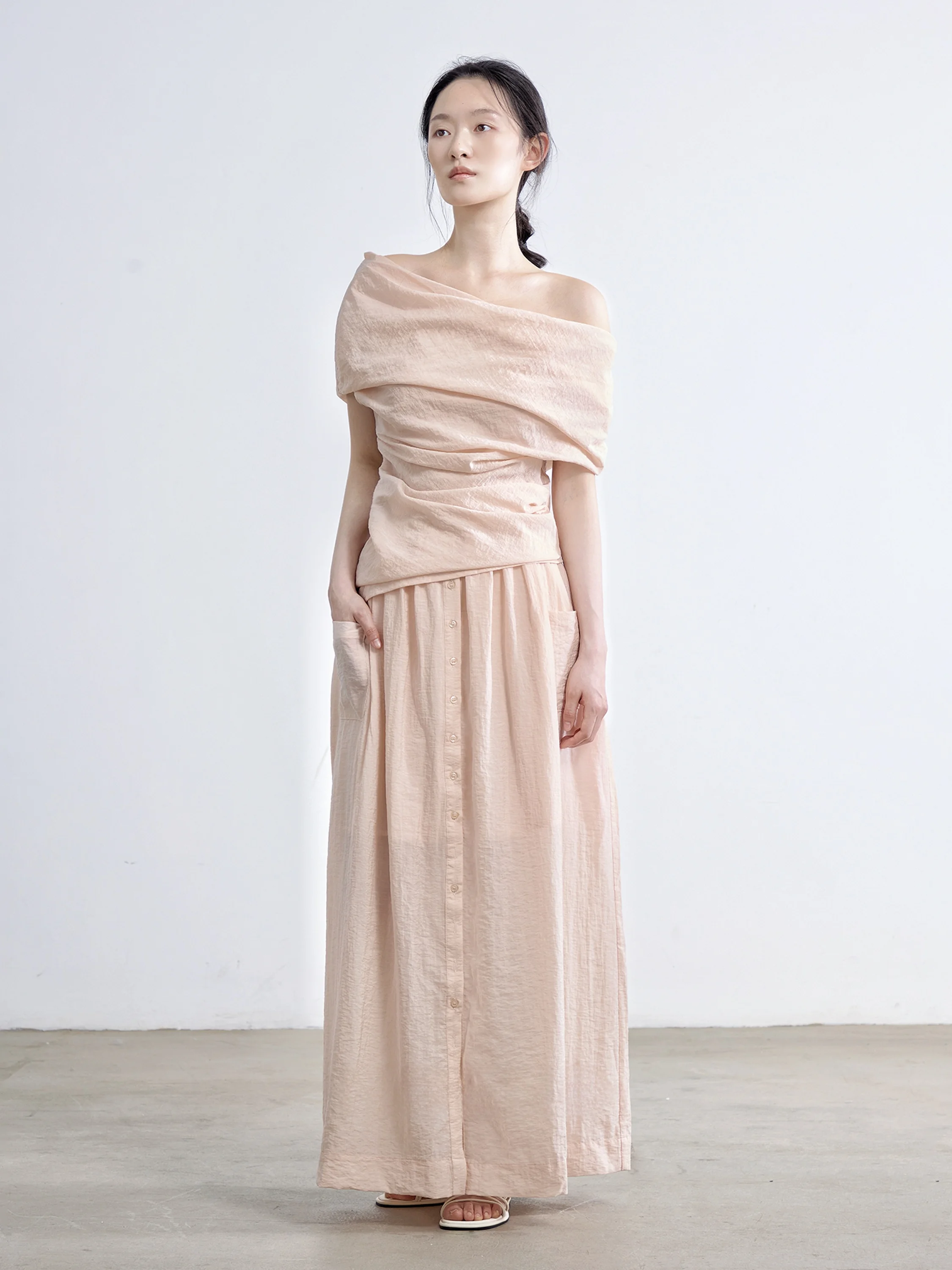 

NOEND 25SS Multi-Wear Asymmetrical Pleated One-oulder Top f Skirt Commute Sle Loose Fit UV Protection Regular Length