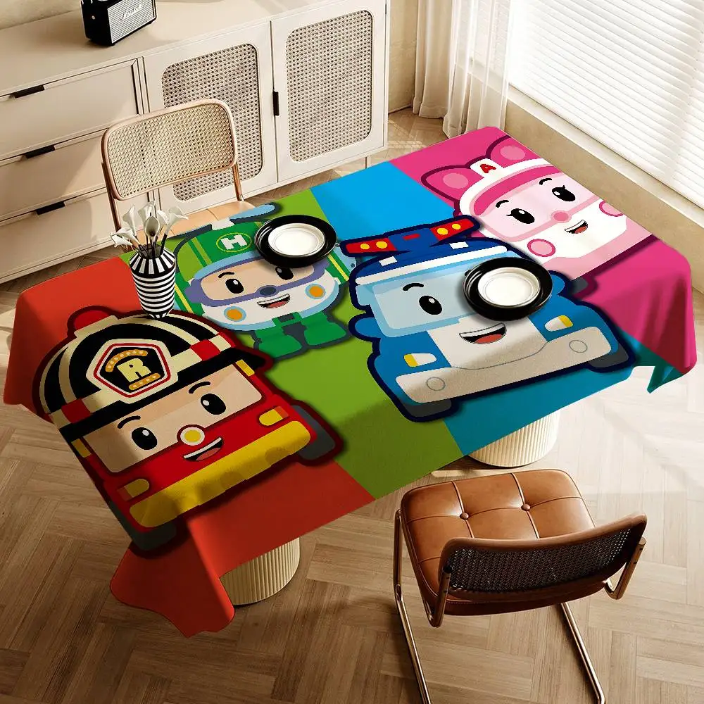 Robocar P-Polis شعار مفرش طاولة مستطيلة وصمة عار مفرش المائدة Oilcloth رف ميسا كتيمة مفرش المائدة الديكور