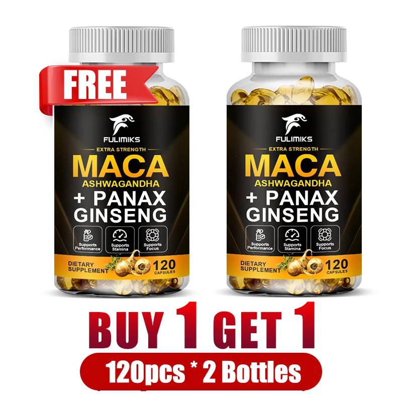 

Premium Maca Ashwagandha Panax Ginseng Capsules for Men, Support Performance, Focus & Hormone Health, Dietary Supplement