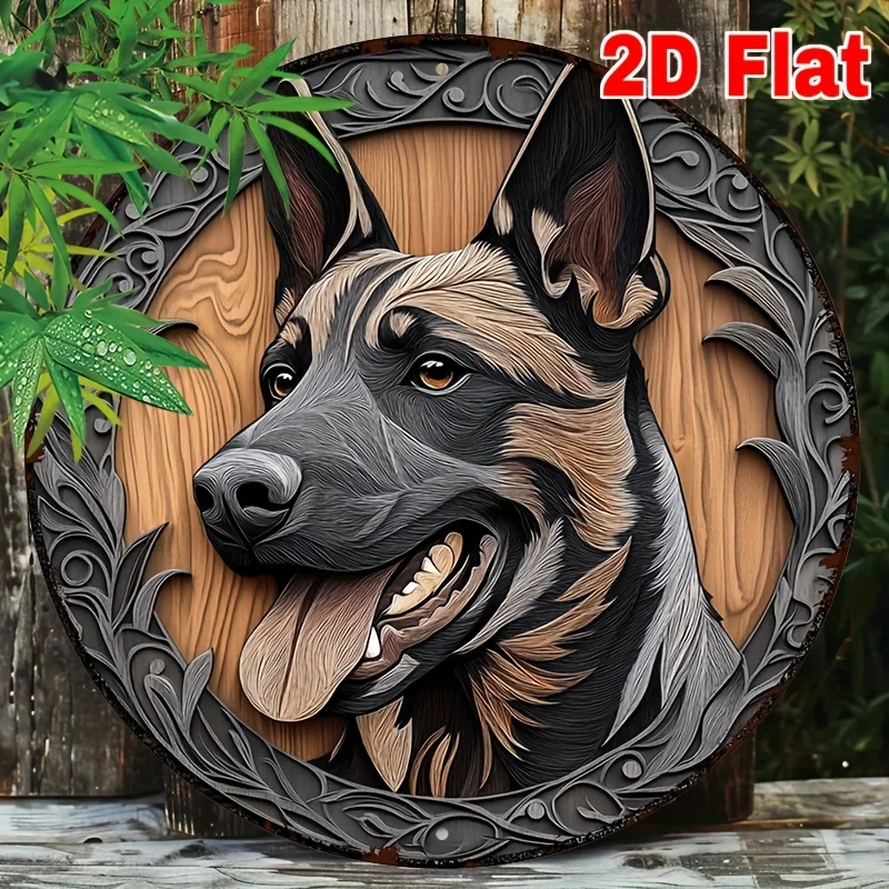 1pc of a Flat Round Aluminum Sign, a 2D Metal Sign Featuring a Belgian Malinois, Designed As a Circular Wreath for Home