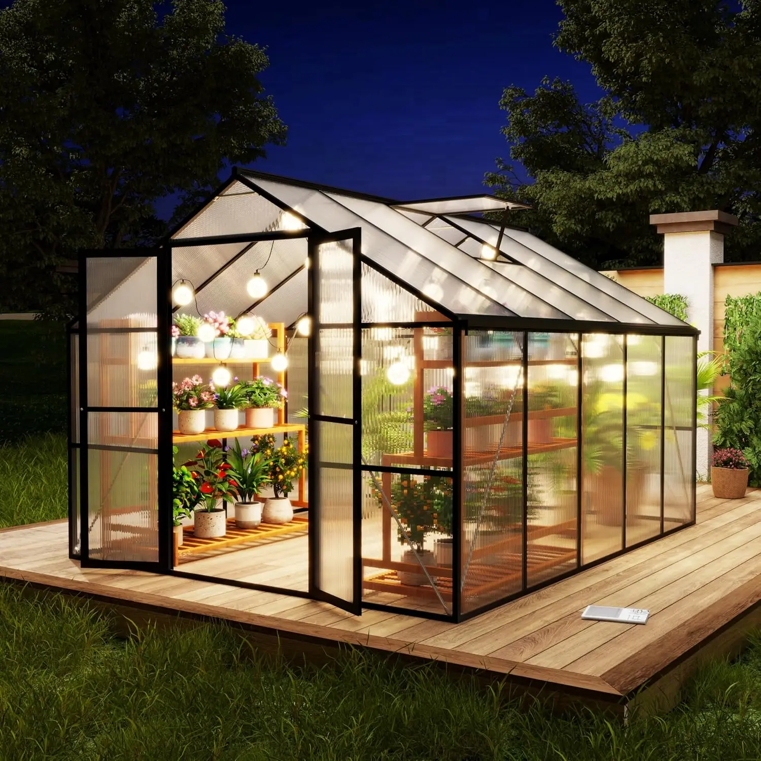 8 x 10 FT Outdoor Greenhouse, Heavy-Duty Polycarbonate Greenhouse with Aluminum Frame, Lockable Door, Adjustable, Customized
