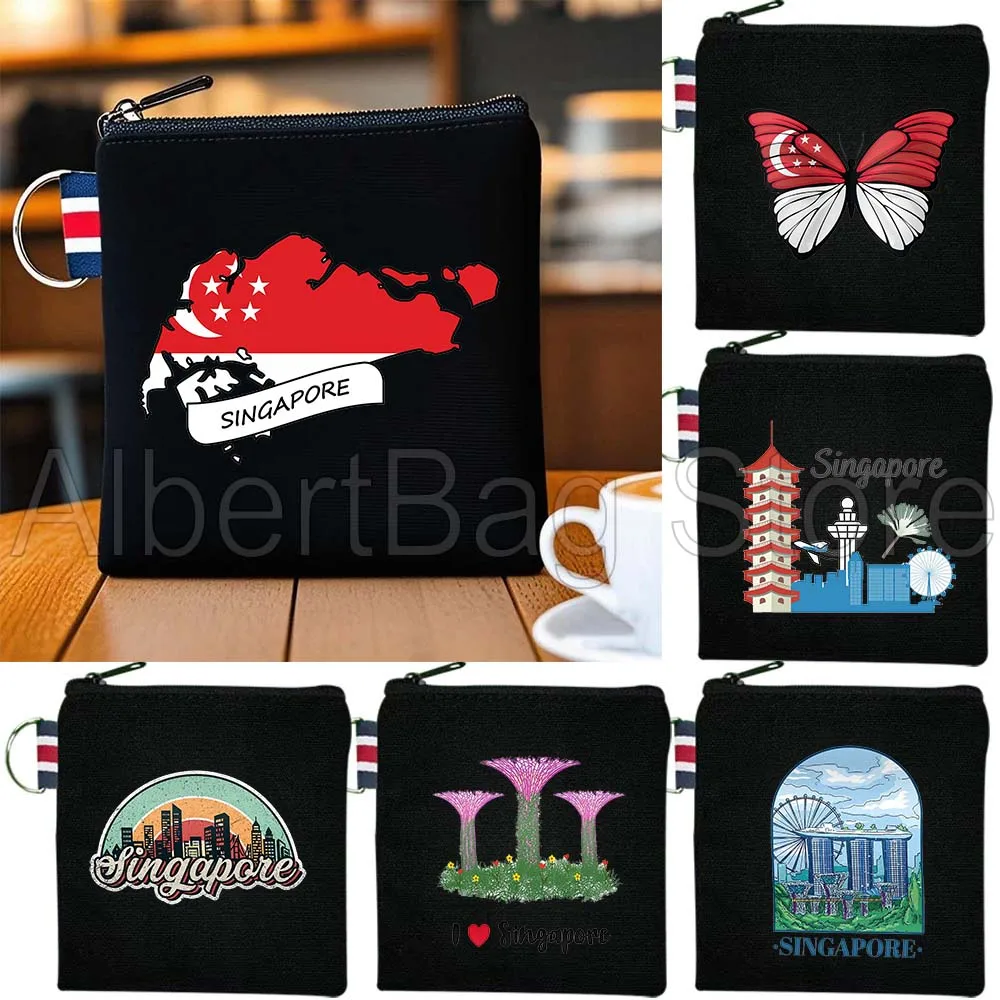 

Singapore Flag Map Skyline Souvenir Gifts Canvas Coin Purse Bag Small Square Key Bag Storage Card Bag Cotton Wallet Zipper Pouch