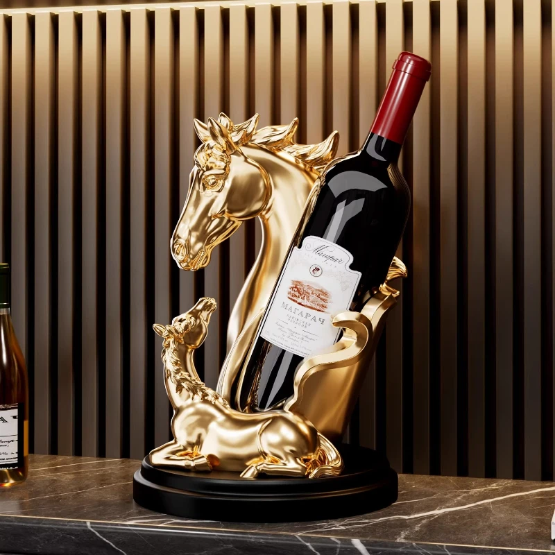 Decoración de Lujo para el Hogar, Soporte para Vino Tinto, Mueble para Vino de Alta Gama para Sala de Estar, Decoración con Estatua de Caballo, Botellero, Regalo de Inauguración de Casa