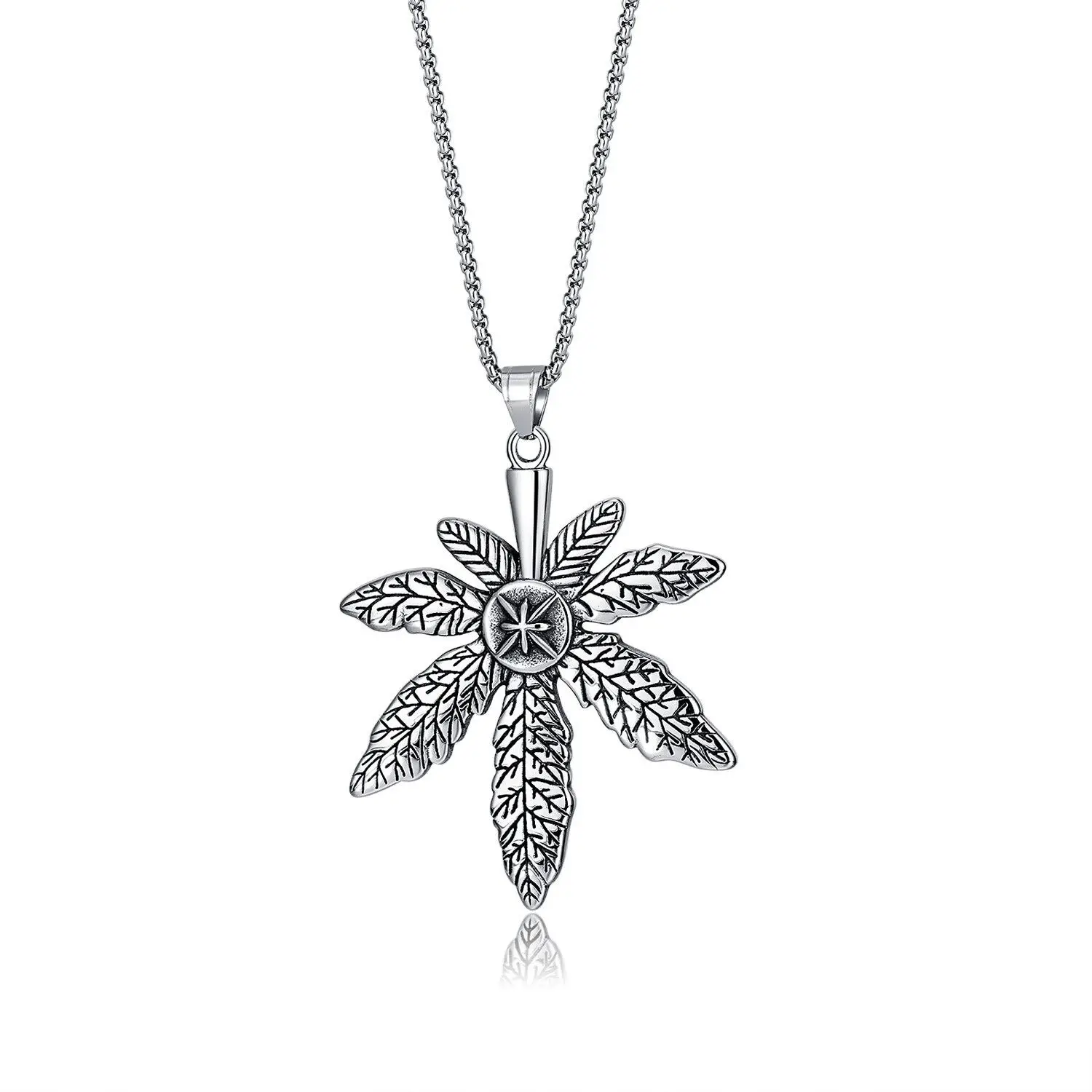 

Hiphop Men's Stainless Steel Maple Leaf Pendant Necklace Chains