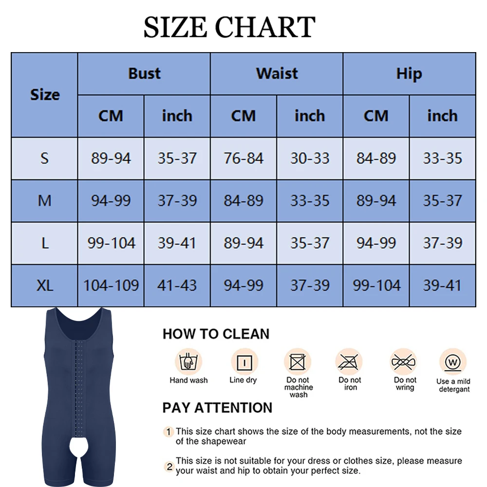 Men's Compression Shapewear  Tummy Control Full Body Shaper Slimming Bodysuit with Open Crotch for Post Surgery Recovery