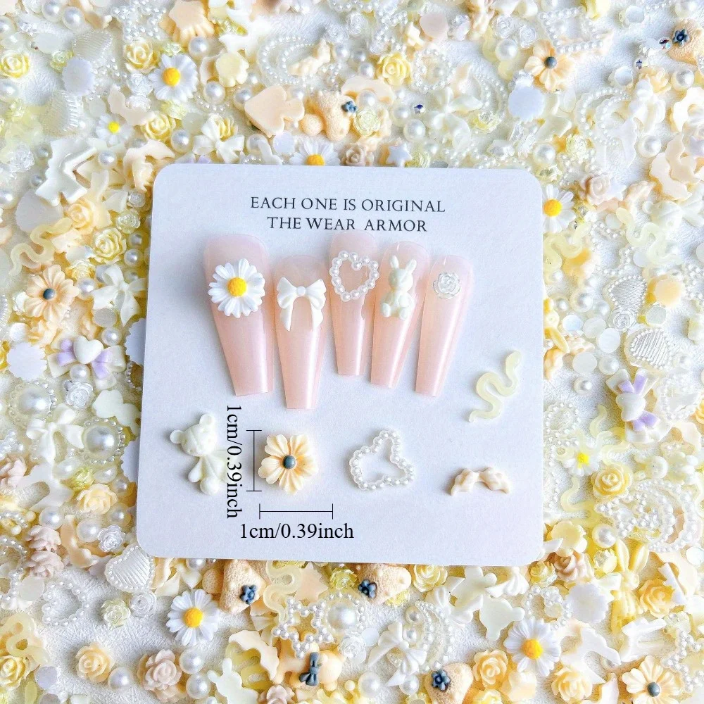 50 pièces/paquet résine mixte jaune et blanc perle mixte Nail Art coque de téléphone épingle à cheveux bricolage décoration accessoires matériel paquet