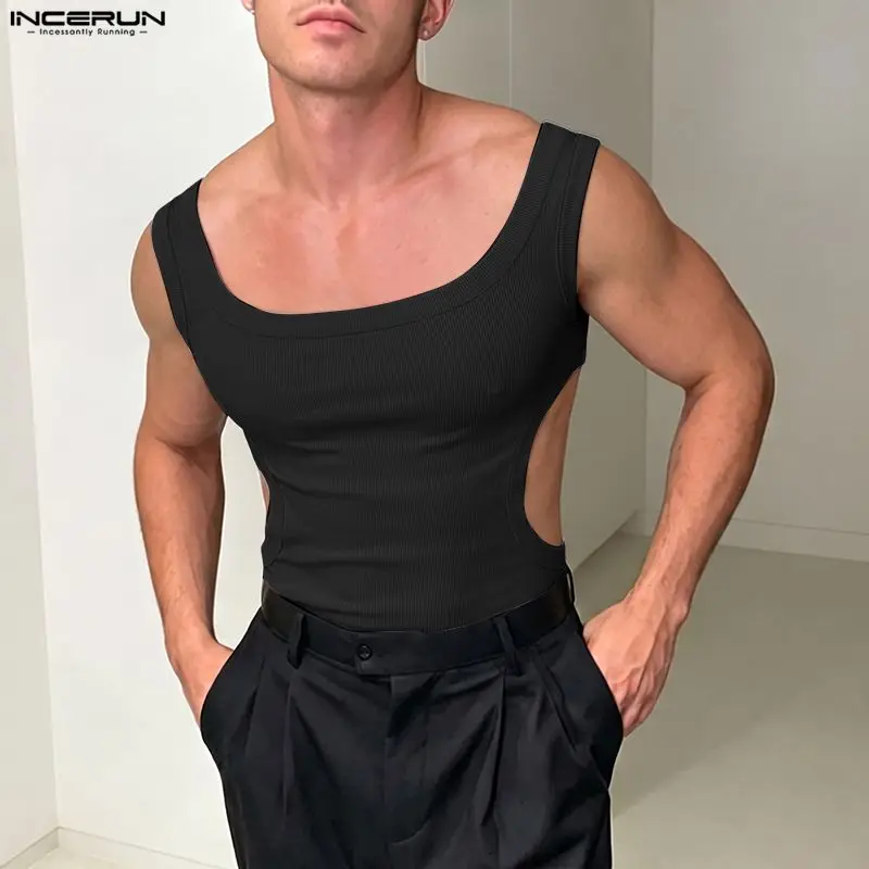 INCERUN Men's Tank Tops Knitted Solid Color O-neck Sleeveless Male Vests Summer Hollow Out Sexy 2026 Fashion Casual Men Clothes