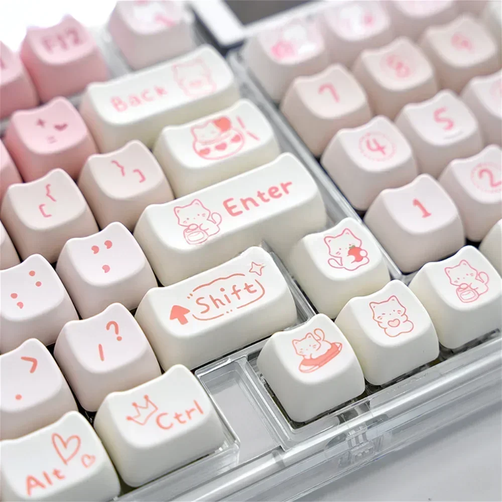 Pink Kitten Keycap, Cat Head Shape PBT MAO Keycap 134 Set for Mechanical Keyboards 68/84/87/104/108