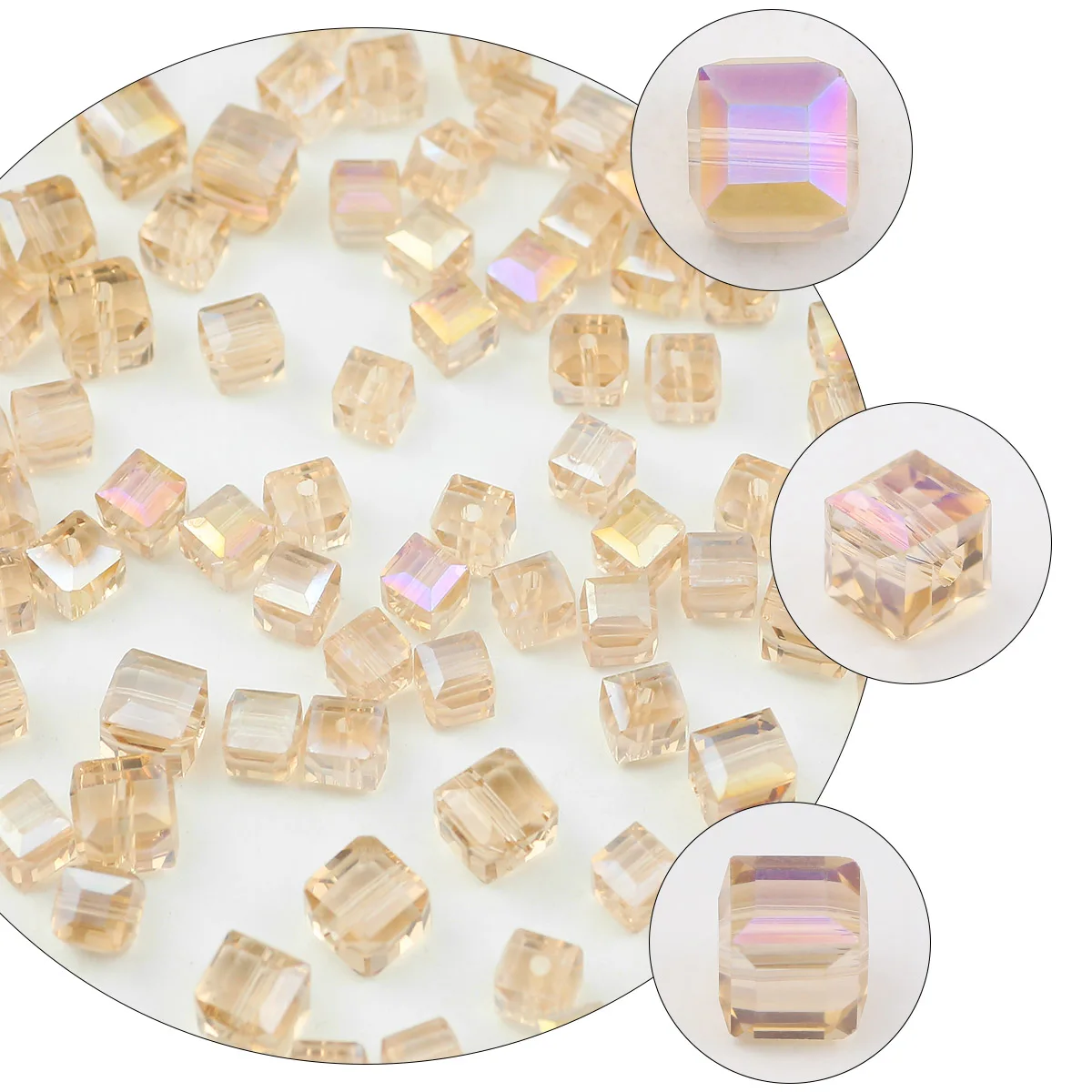 Square Shape Austrian Crystal Transparent Champagne Color Loose Beads Spacers For DIY Jewelry Making Bracelet Accessories 2-7MM