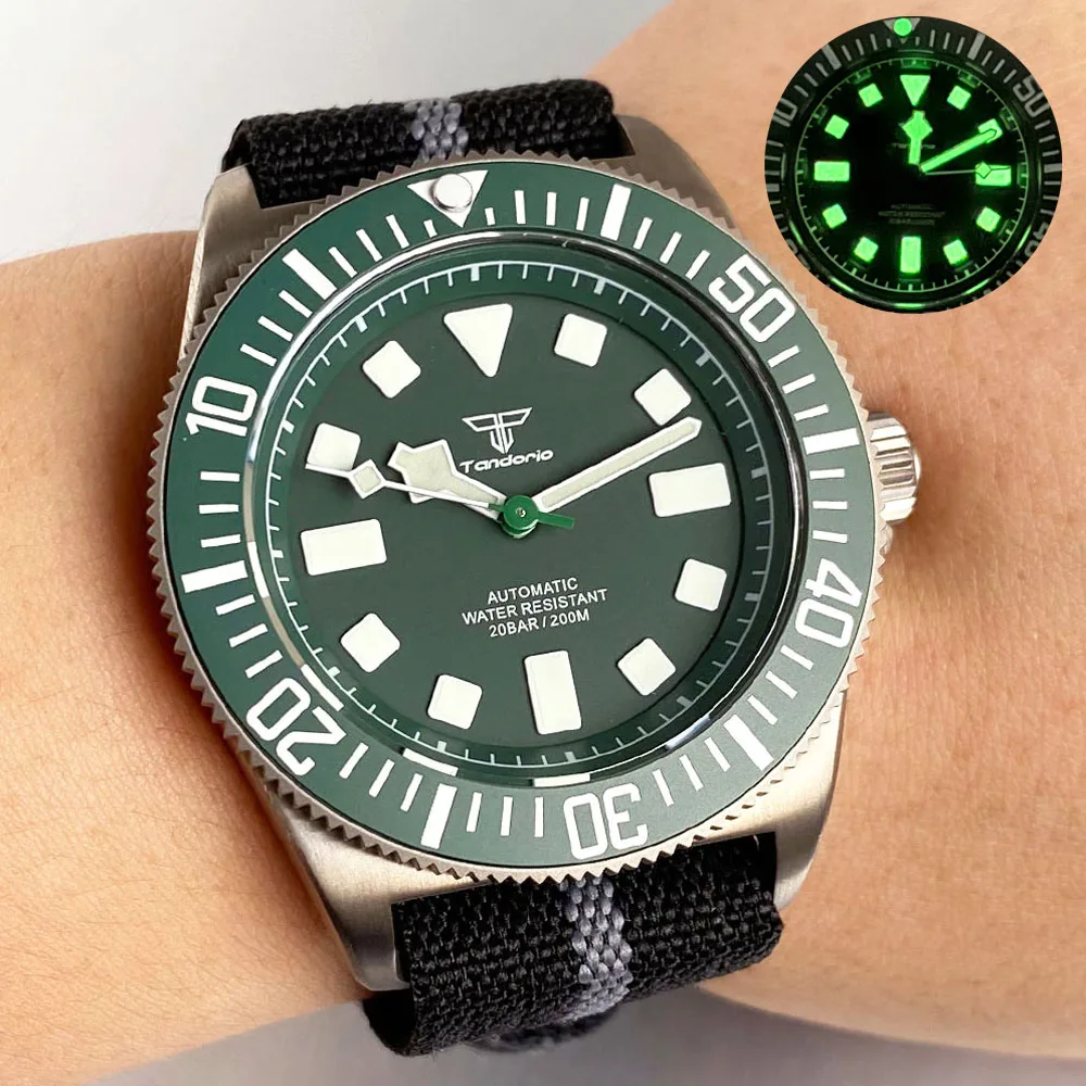 Japan NH35 Miyota PT5000 Tandorio 42mm Titanium Green FXD Dive Automatic Watch Men Sapphire 20ATM Waterproof 120 Click Reloj