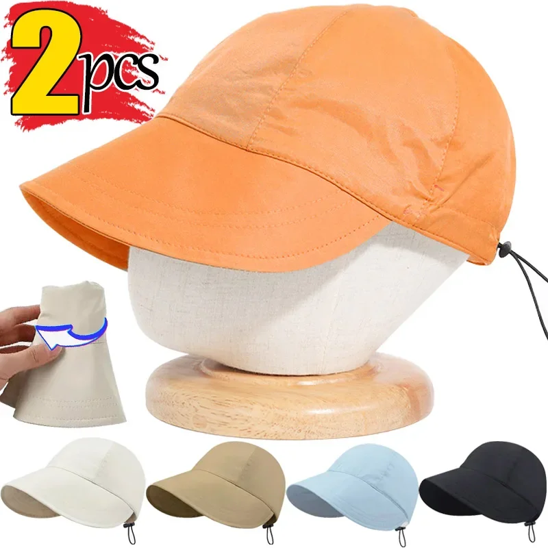 1/2PCS Foldable Wide Brim Sun Hat Bonnet Drawstring Adjustable Caps For Women Beach Hats Summer Waterproof Visors Fisherman Cap