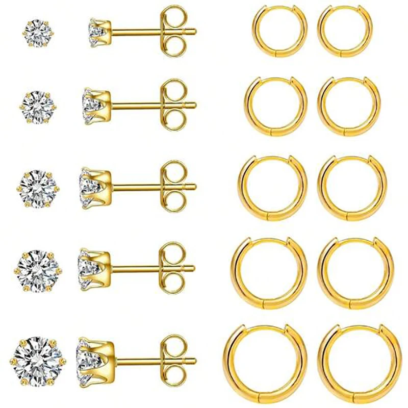 ASONSTEEL 10 Pairs Earring Sets for Multiple Piercing Studs Earrings Hoops Set Hypoallergenic Small Hoop Earrings for Women Men