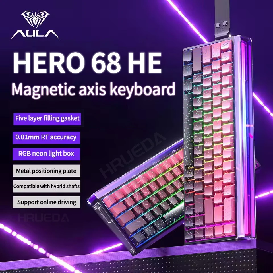 AULA HERO 68HE 마그네틱 스위치 키보드 RGB 게이밍 기계식 키보드 빠른 트리거 8K 리턴 유선 e스포츠 커스텀 키보드